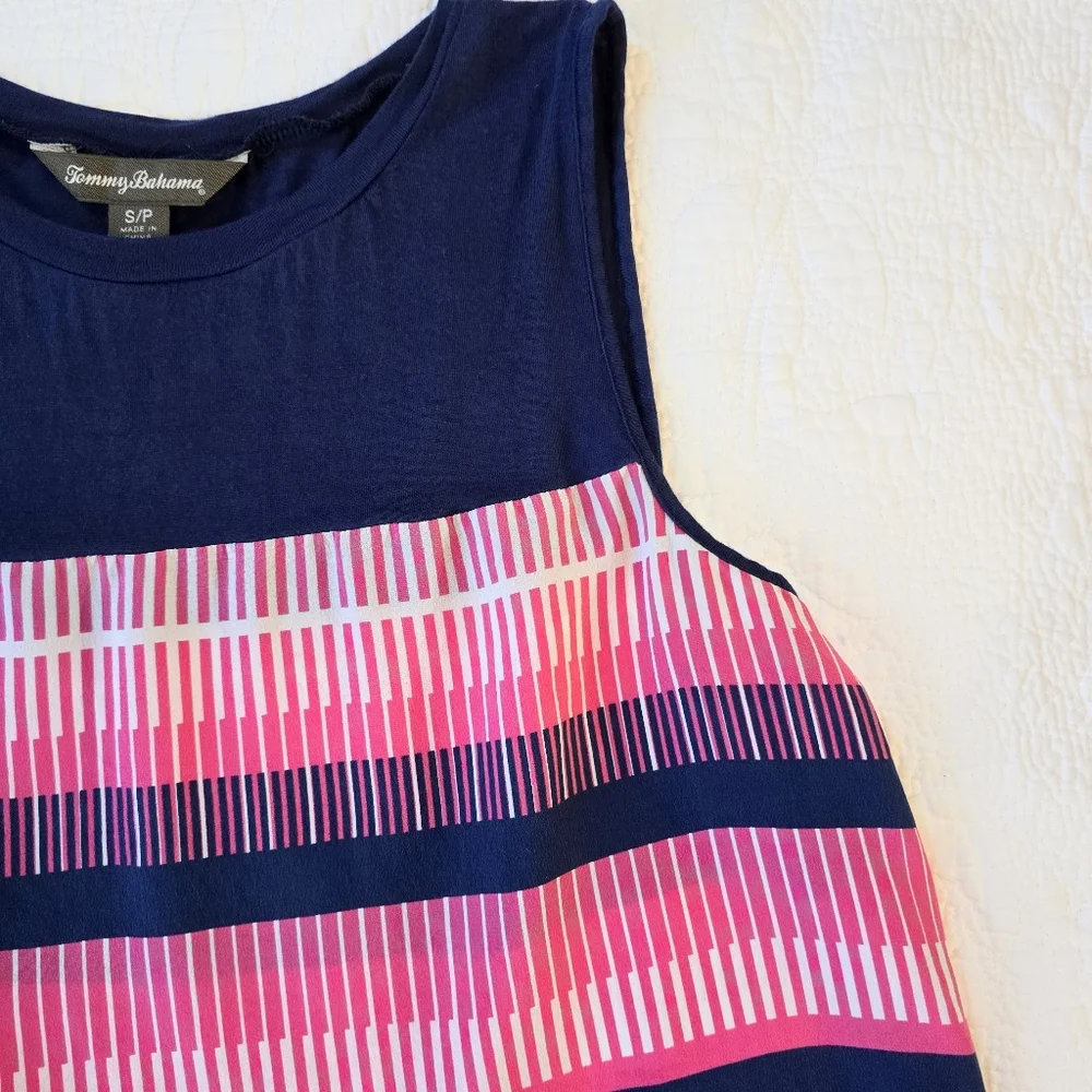 Tommy Bahama Women's Striped Pink Navy Sleeveless Top Size Small Silk Outdoors - Picture 6 of 13